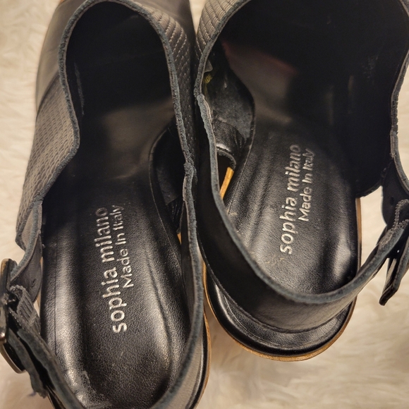 Sofia Milano Made in Italy black open toe wedges - Picture 5 of 12